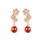 Enamel peach blossom imitation jade earrings
