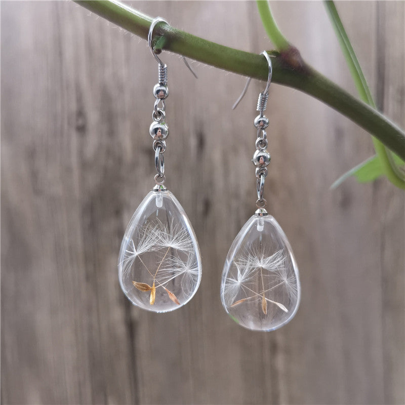 Epoxy resin dandelion dried flower earrings