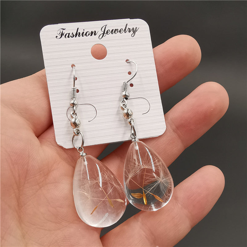 Epoxy resin dandelion dried flower earrings