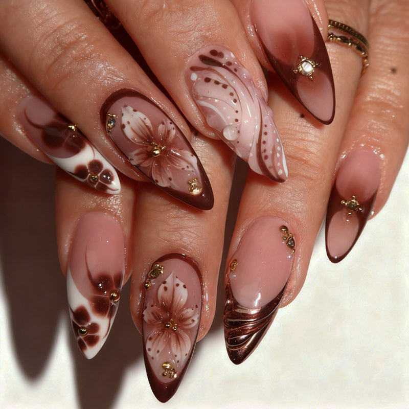 F/W Themed Agate-Style Ink Wash Effect press on nails