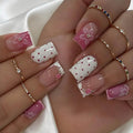 Flower French polka dots press on nails