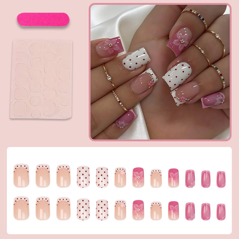 Flower French polka dots press on nails