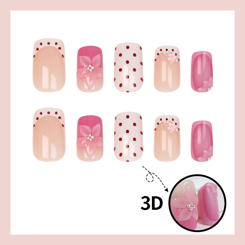 Flower French polka dots press on nails