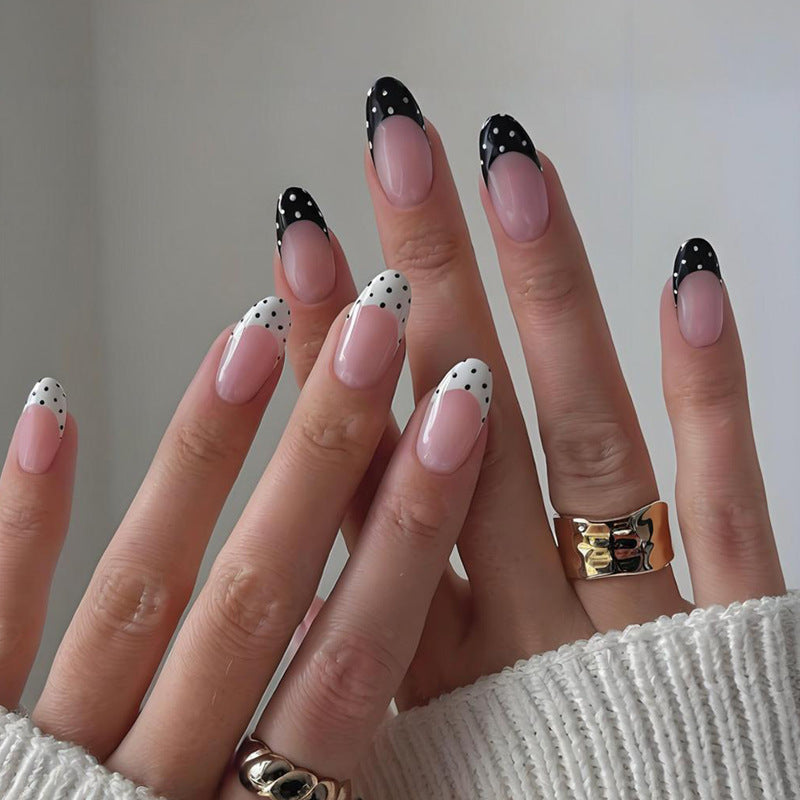 French polka dot almonds press on nails