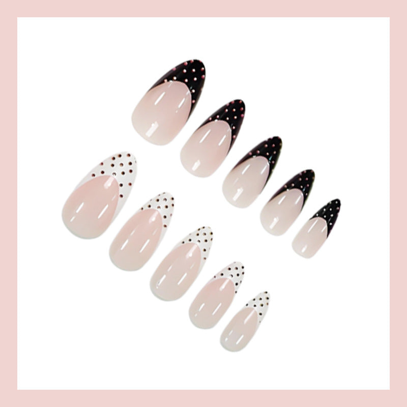 French polka dot almonds press on nails