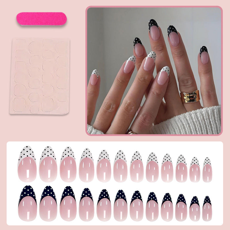 French polka dot almonds press on nails