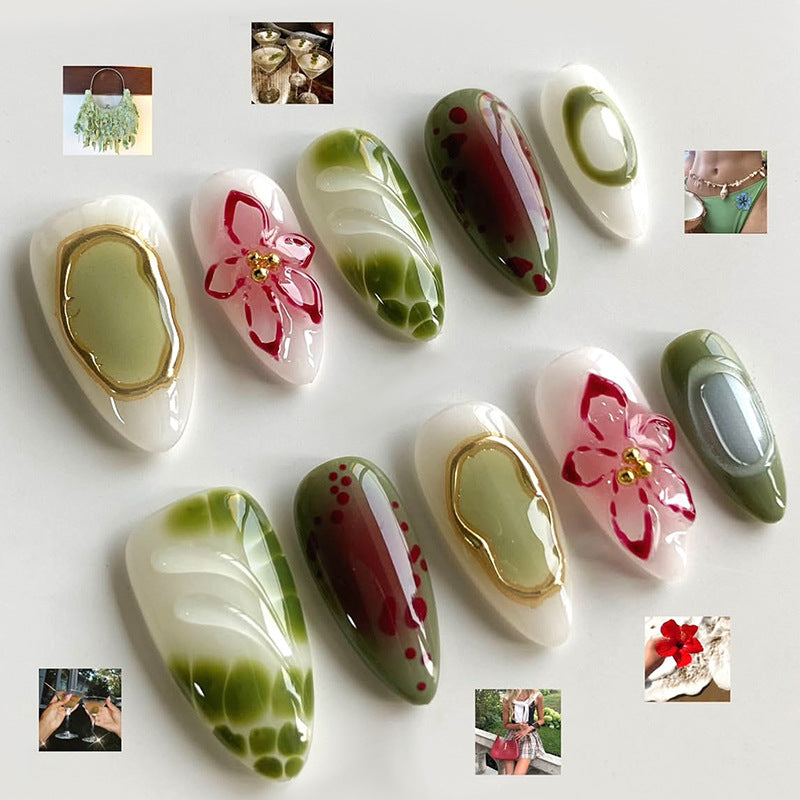 Gilt flower dots press on nails