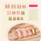 Golden flower wave press on nails