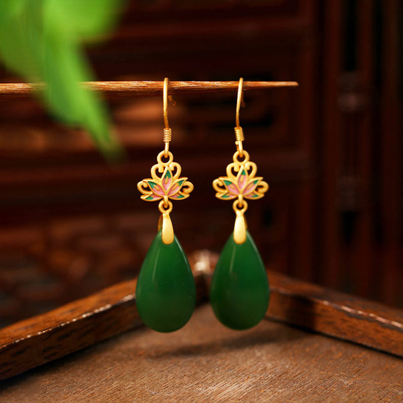 Good Luck Lotus Jade Earrings