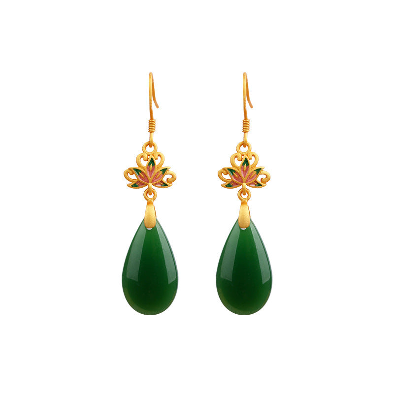 Good Luck Lotus Jade Earrings