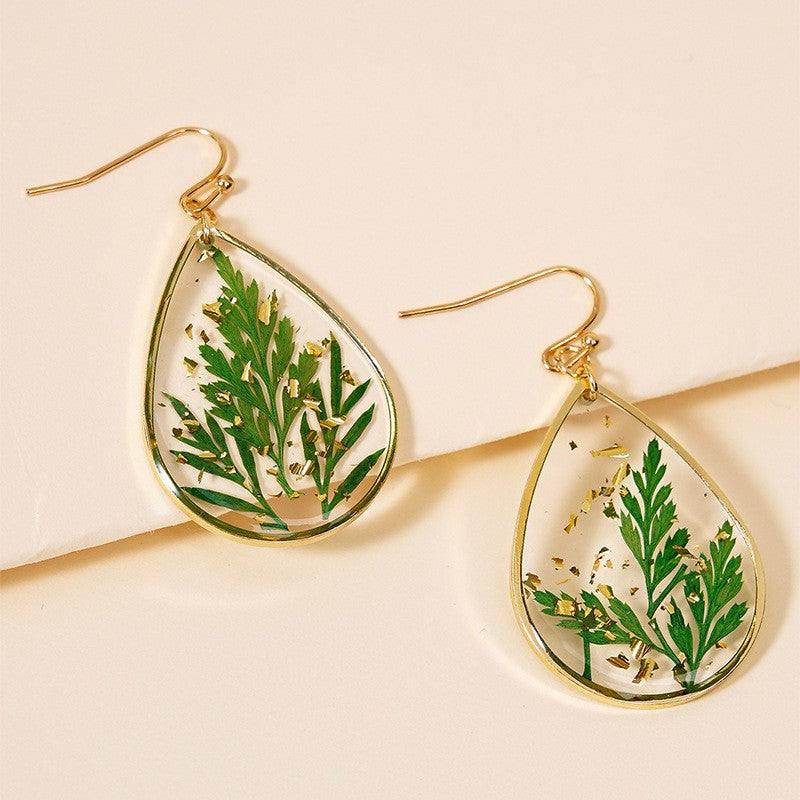 Green Leaf drop-shaped earrings