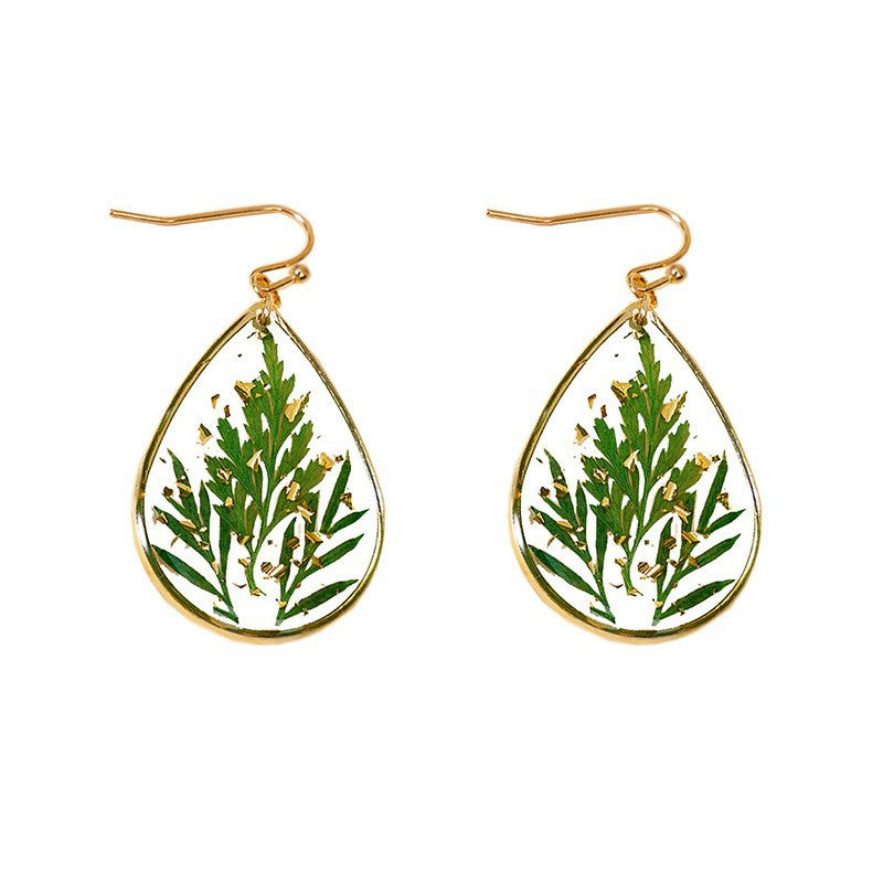 Green Leaf drop-shaped earrings