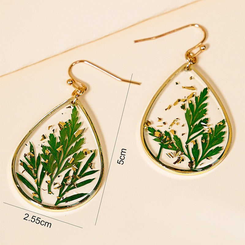 Green Leaf drop-shaped earrings