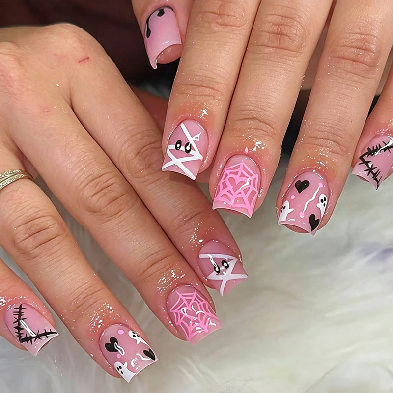 Halloween armor spider web press on nails