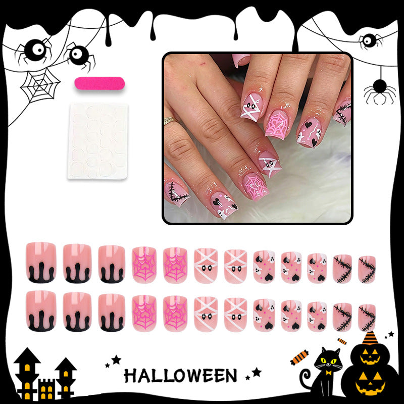Halloween armor spider web press on nails