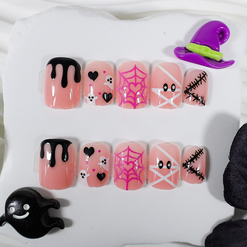 Halloween armor spider web press on nails