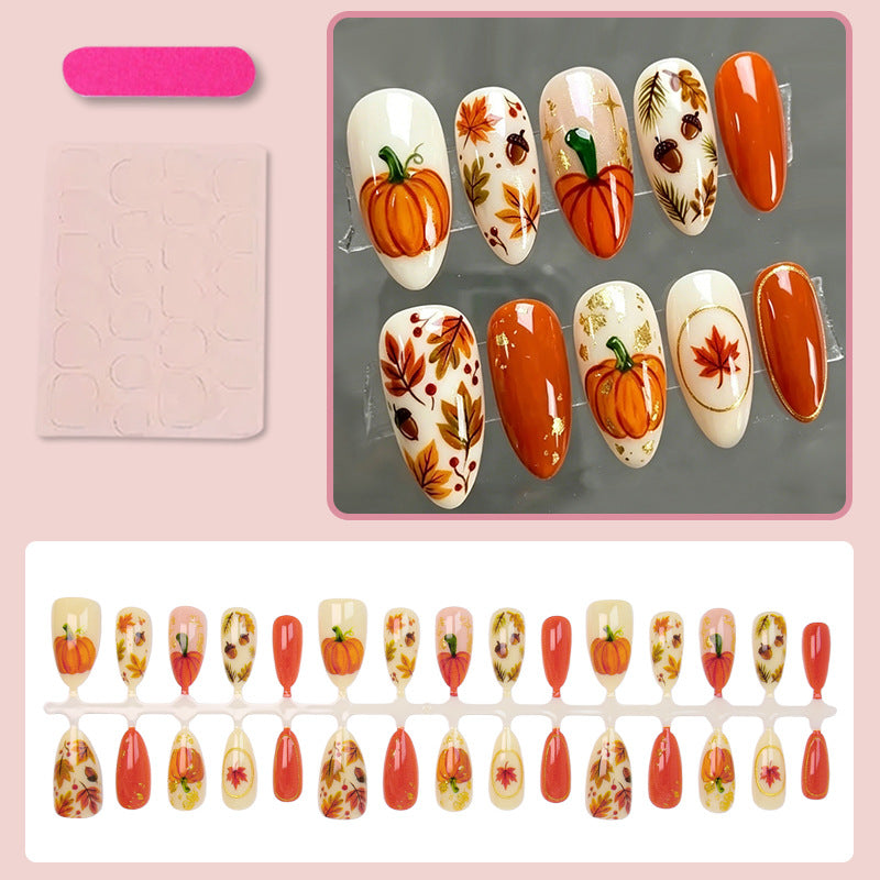 Halloween pumpkin maple leaves press on nails