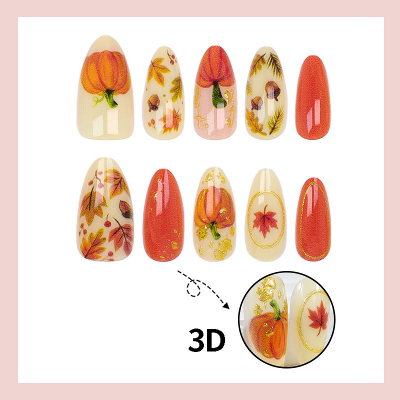 Halloween pumpkin maple leaves press on nails