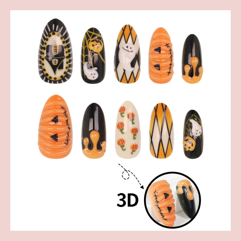 Halloween pumpkin press on nails