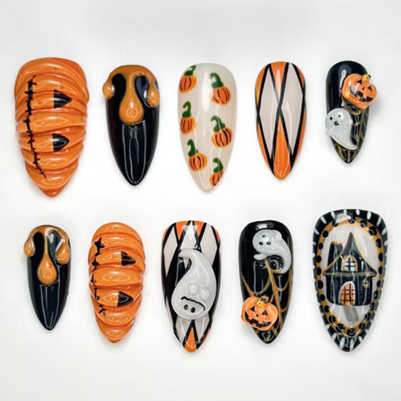 Halloween pumpkin press on nails