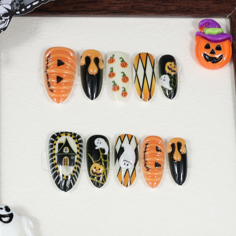 Halloween pumpkin press on nails