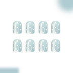 Ice blue cat eyes white polka dots press on nails