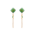 Jade enamel tassel four-leaf clover Bamboo studs Earrings