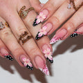 Long almond French polka dots press on nails