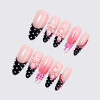 Long almond French polka dots press on nails