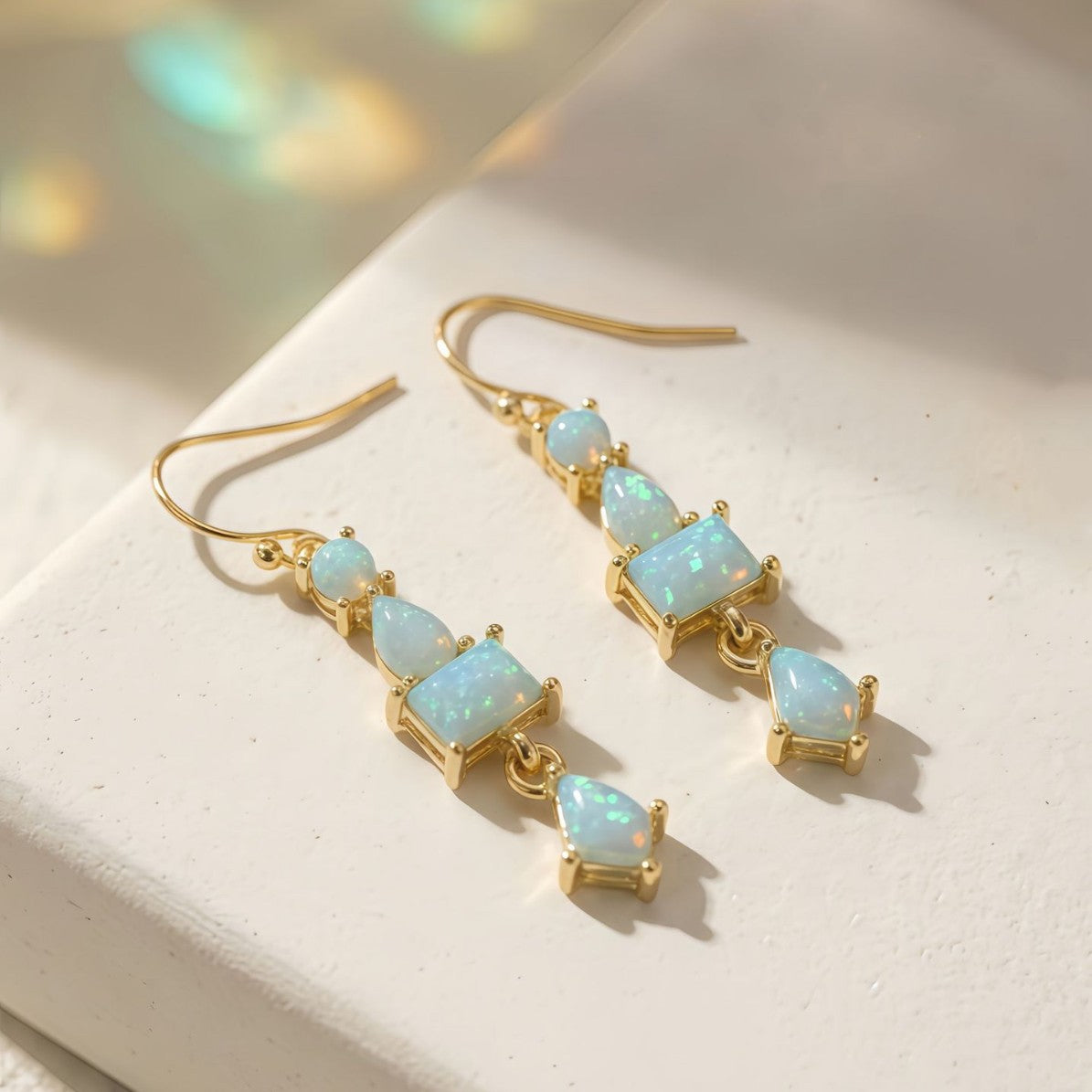 Long tassel opal earrings
