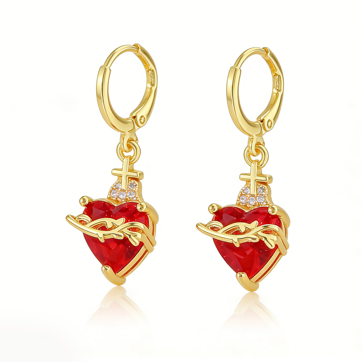 Love Flame Thorns Cross Earrings
