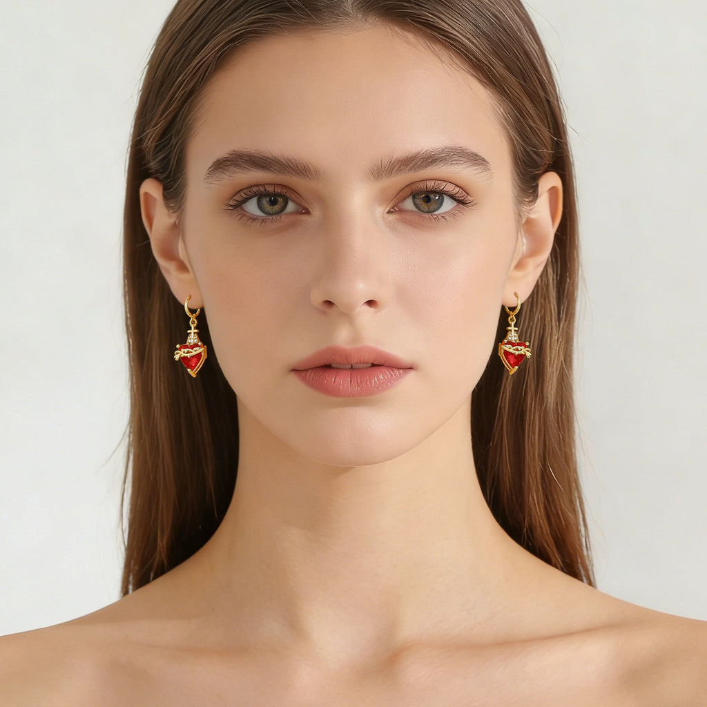 Love Flame Thorns Cross Earrings