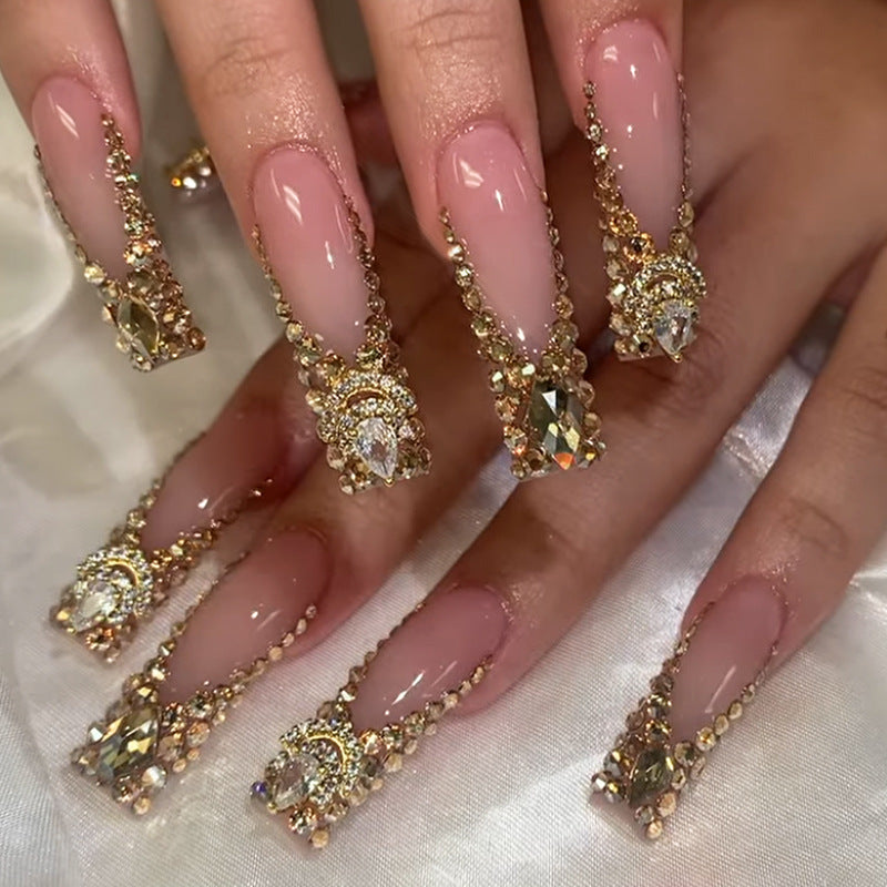 Luxurious gilt diamond leopard print  press on nails