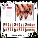 Matte Black Orange Pumpkin Ghost press on nails