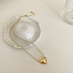 Minimalist smooth heart-shaped collarbone chain necklace