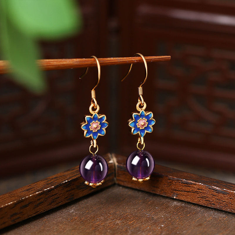 Natural Amethyst Camellia Earrings