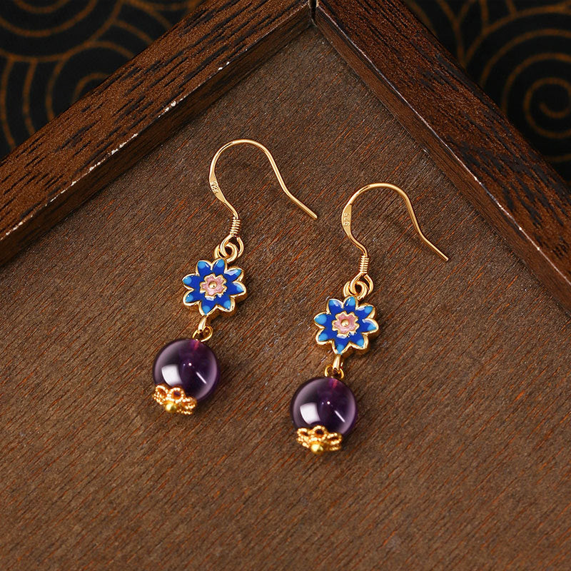 Natural Amethyst Camellia Earrings