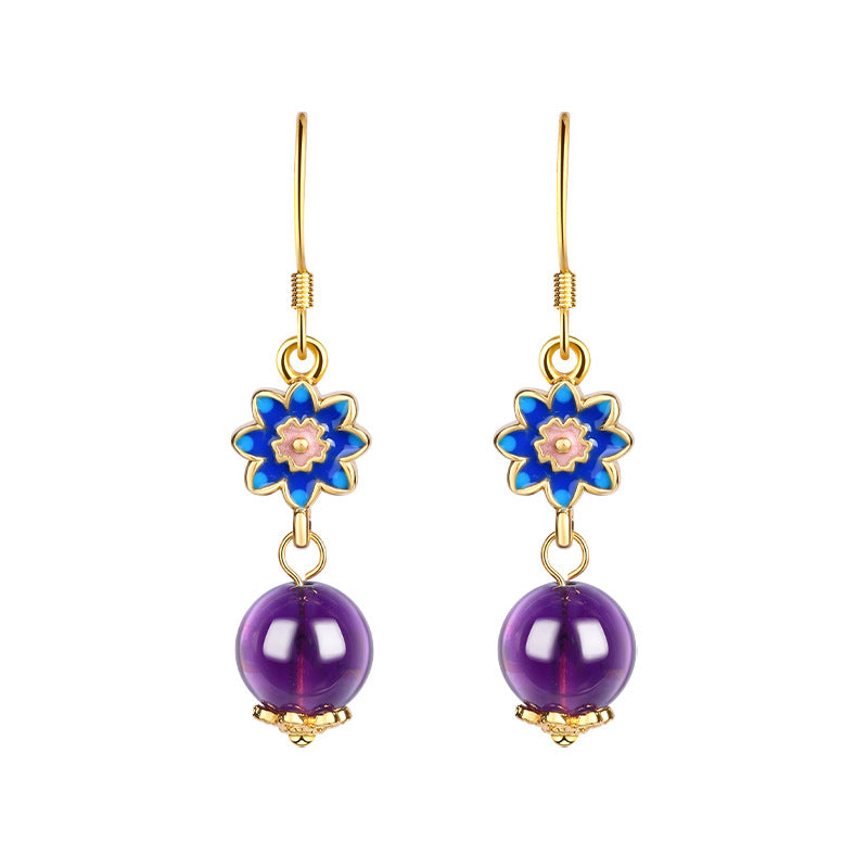 Natural Amethyst Camellia Earrings