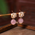 Natural Rose Quartz Camellia Stud Earrings