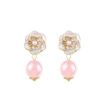 Natural Rose Quartz Camellia Stud Earrings
