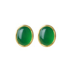 Natural green chalcedony oval stud earrings
