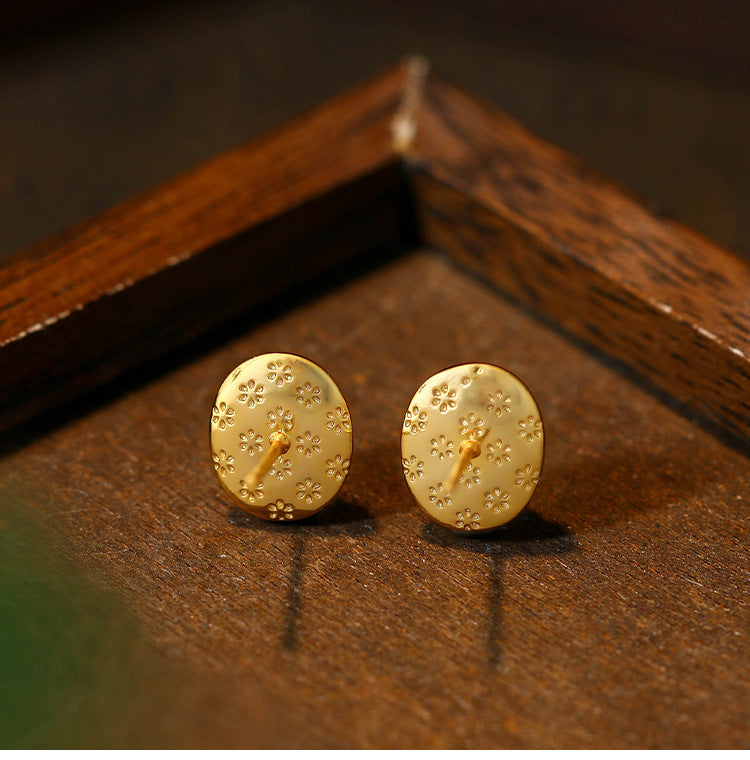 Natural green chalcedony oval stud earrings