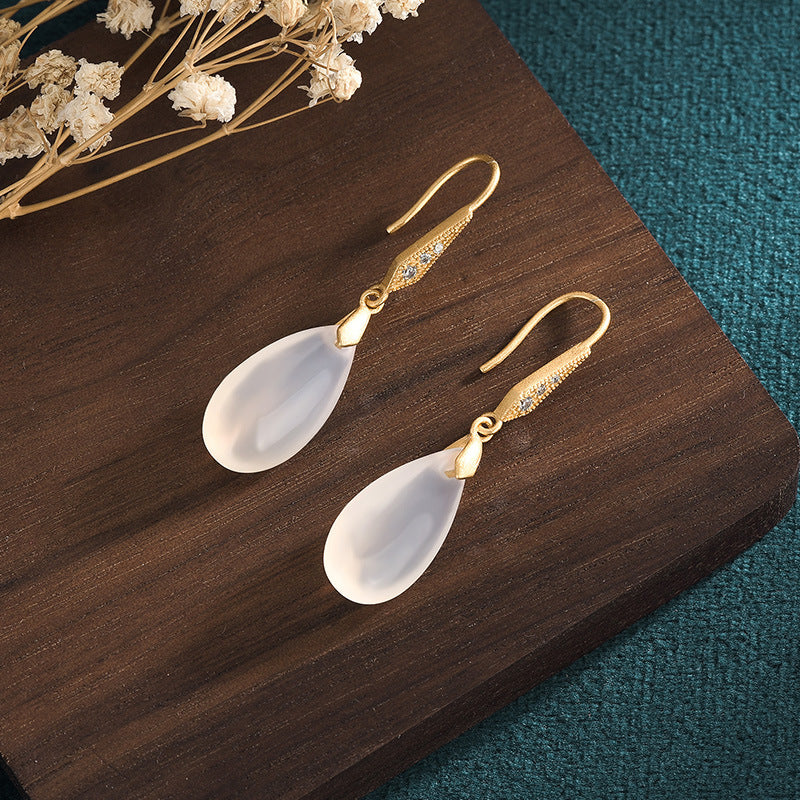 Natural teardrop chalcedony agate earrings