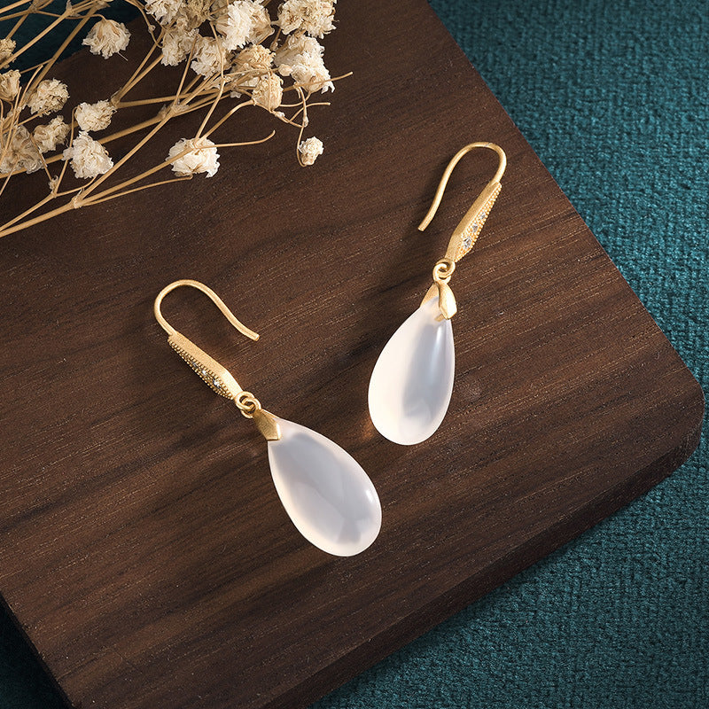 Natural teardrop chalcedony agate earrings
