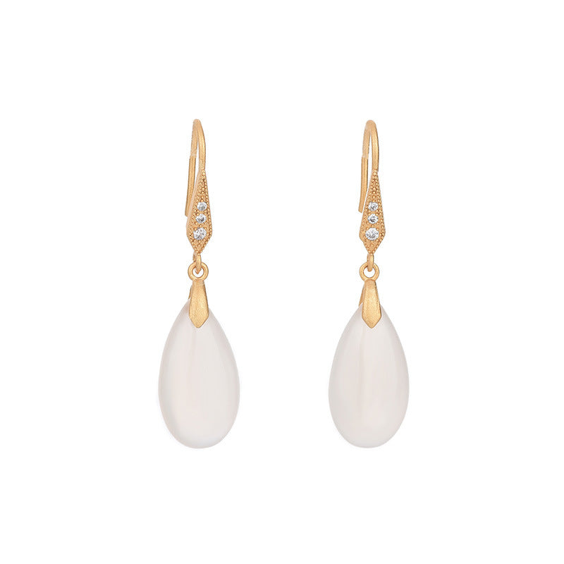 Natural teardrop chalcedony agate earrings