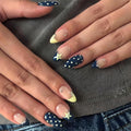 Navy blue and yellow French polka dot stars press on nails