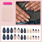 Navy blue and yellow French polka dot stars press on nails