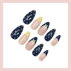 Navy blue and yellow French polka dot stars press on nails
