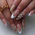 Nude pink gilt carved pearls press on nails