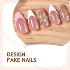 Nude pink gilt carved pearls press on nails